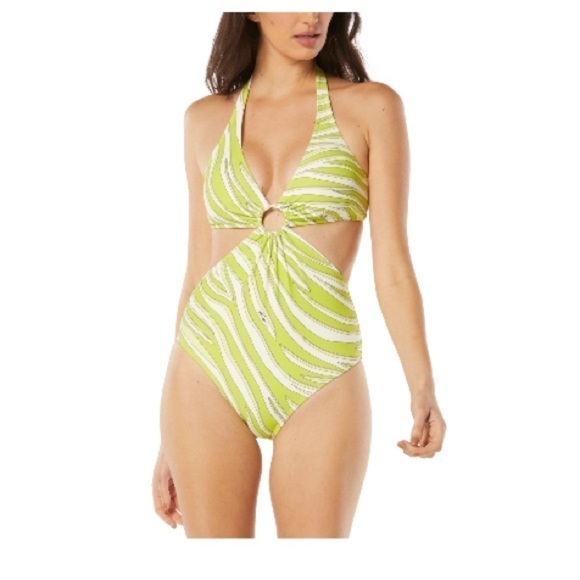 MICHAEL Michael Kors Womens Green Cut-Out Printed One-Piece Swimsui, swimwear 10 - Picture 7 of 14